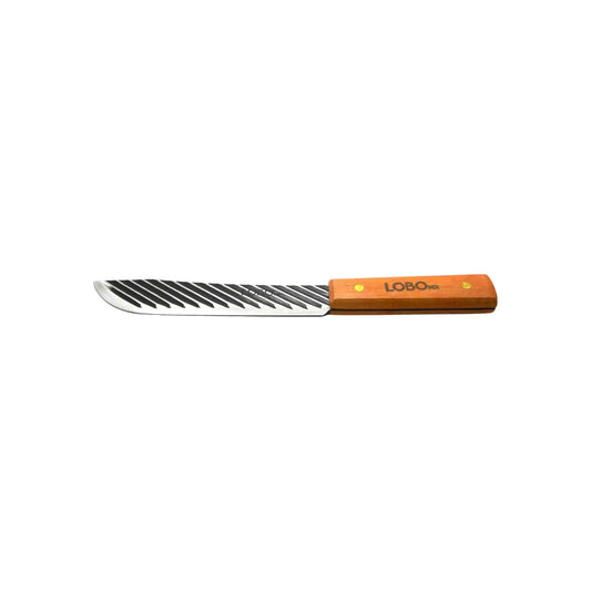 Cuchillo LOBO MR carnicero, hoja de acero estriada y mango de madera con remaches dorados
