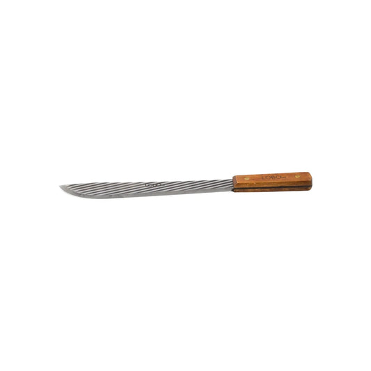 Cuchillo carnicero Lobo 10" con mango de madera y hoja de acero inoxidable rayada