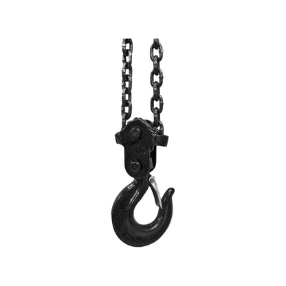 Garrucha de cadena industrial negra con gancho de seguridad para elevación de 2 toneladas