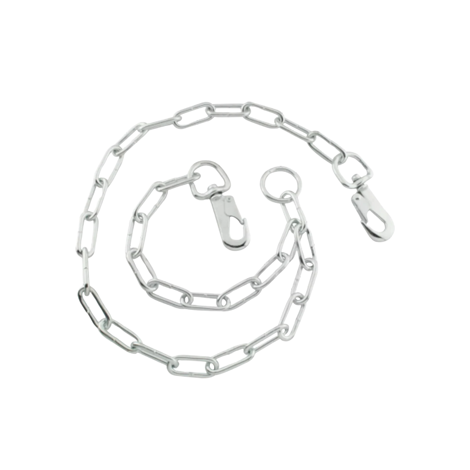 Cadena para perro de metal plateado con dos bandolas, eslabones de acero resistente para seguridad de mascotas