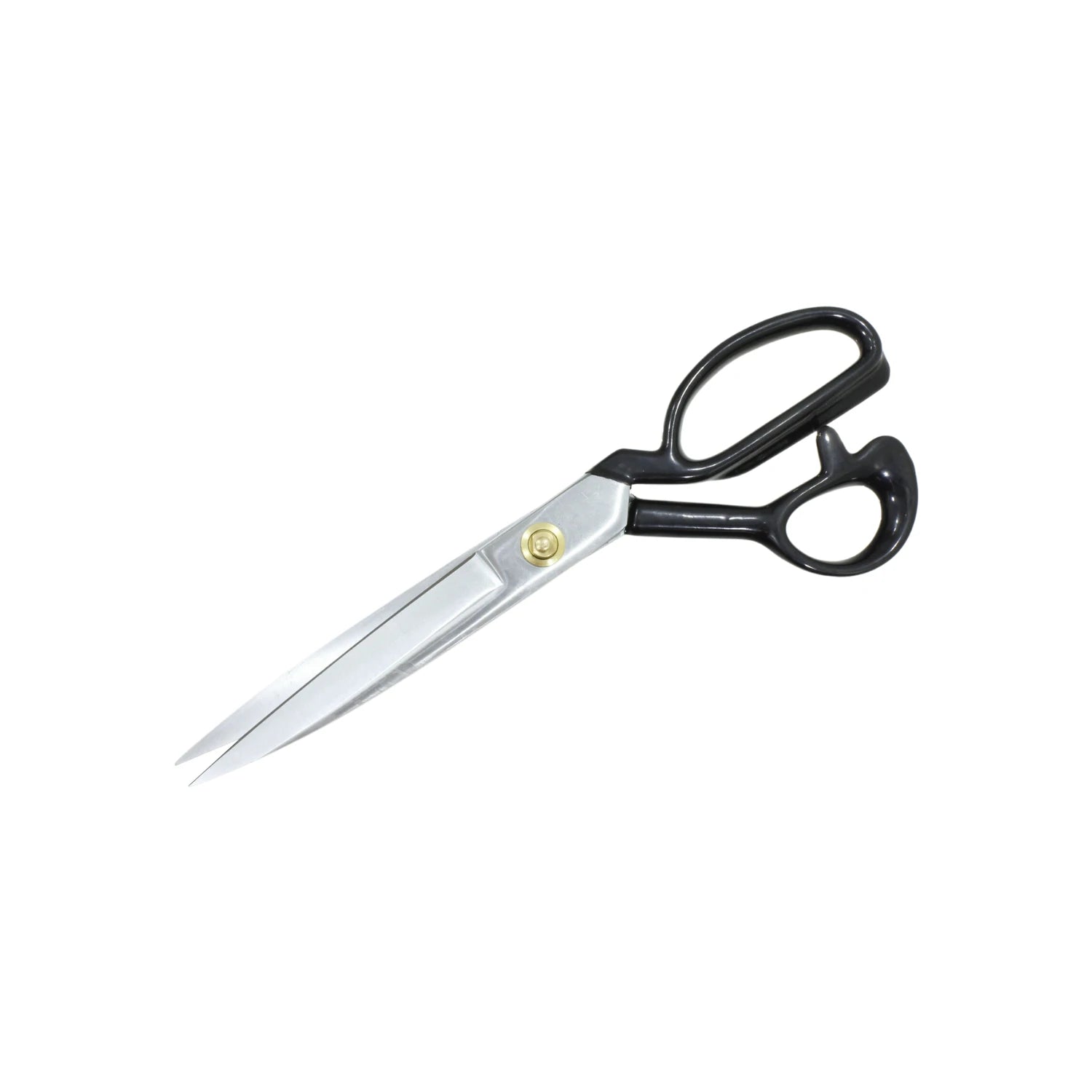 Tijera para sastre profesional de 12 pulgadas con mango antiderrapante negro y hojas de acero inoxidable plateadas