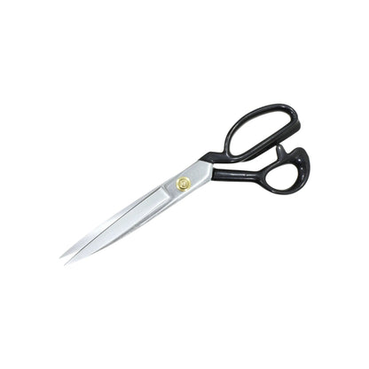 Tijera para sastre profesional de 12 pulgadas con mango antiderrapante negro y hojas de acero inoxidable plateadas