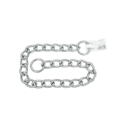 Cadena de castigo metálica plateada para perros, collar de adiestramiento con eslabones resistentes y dos argollas