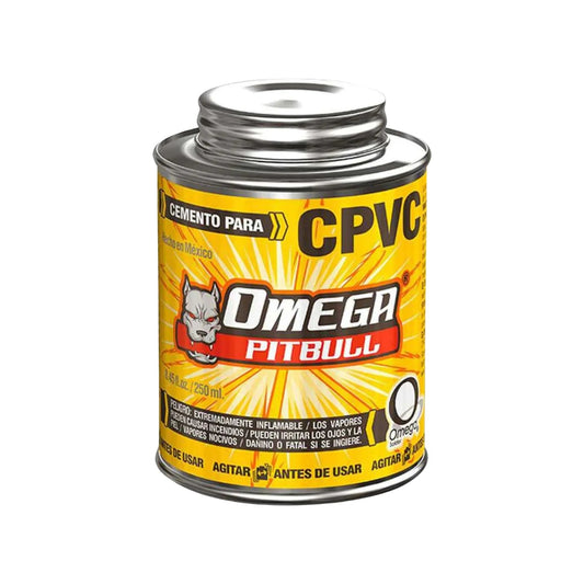Cemento para CPVC Omega Pitbull 250 ml, adhesivo de unión fuerte para tuberías de fontanería.