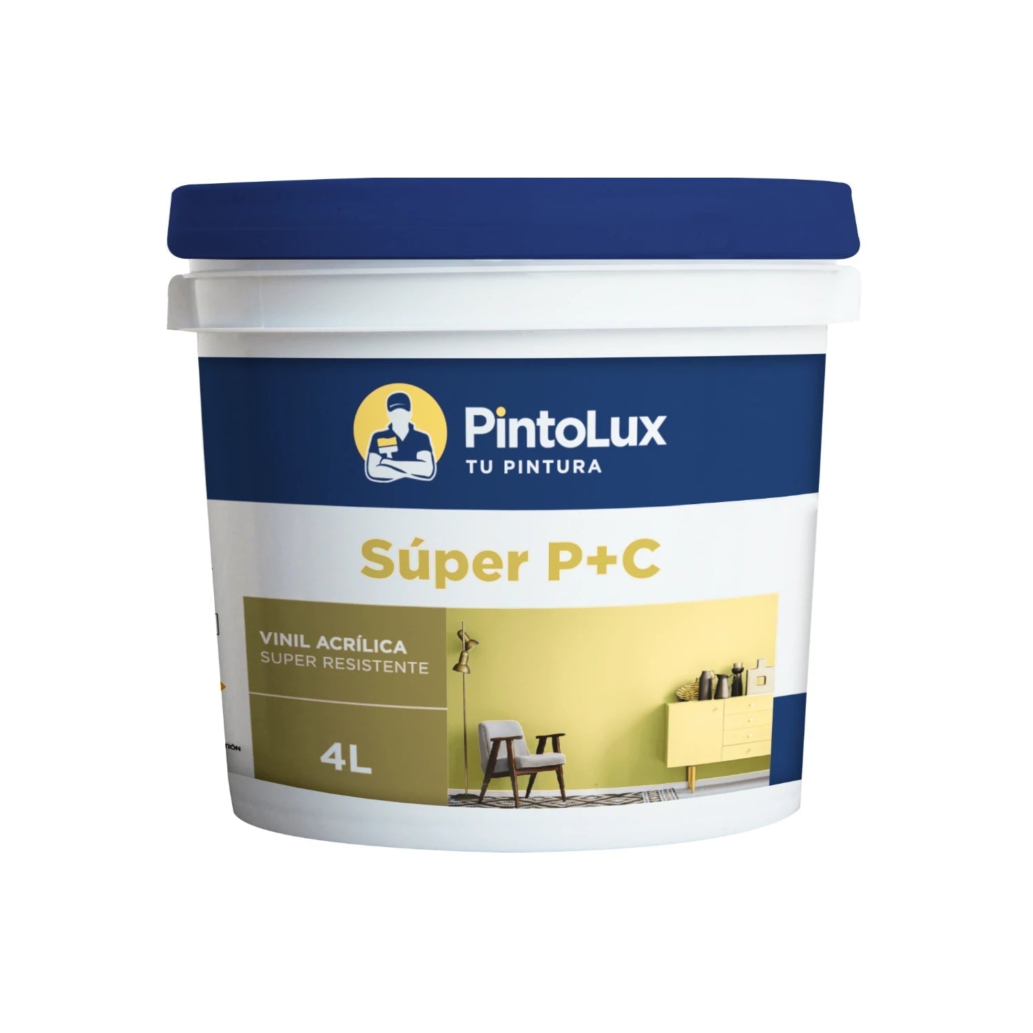 Pintura vinílica acrílica marfil 4L PintoLux Súper P+C, super resistente para paredes interiores.