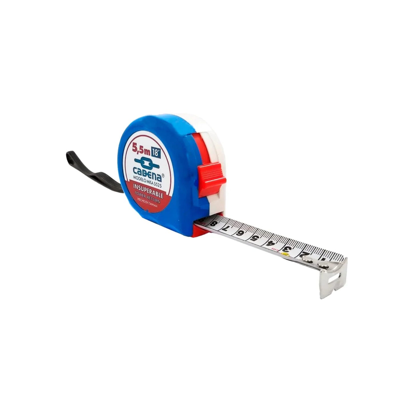 Flexómetro Cadena MKA 5525 5.5m (18ft) azul y blanco con cinta de retorno automático
