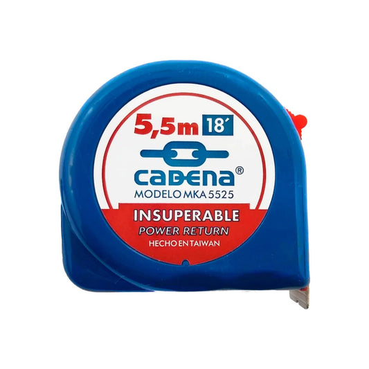 Flexómetro Cadena azul de 5.5m y 18 pies, modelo MKA 5525 con retorno automático, herramienta de medición.