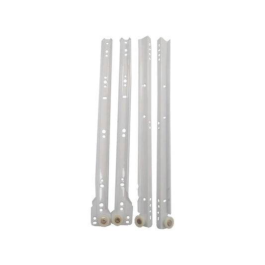 Correderas de cajón tipo europeo de rodillo blancas, juego de 4 piezas para montaje de cajones.