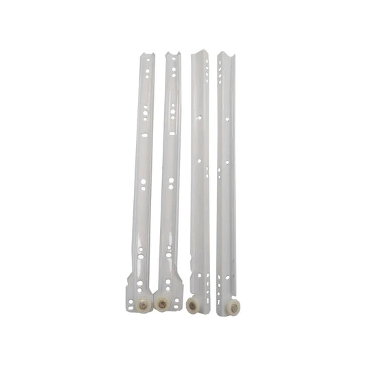 Correderas de cajón blancas tipo europeo con rodillo para muebles, set de 4 piezas.