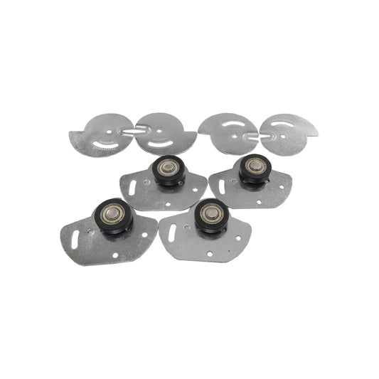 Kit de herrajes metálicos para sistema de puerta corrediza de mueble con rodamientos y guías ajustables