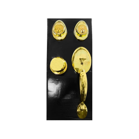 Cerradura de entrada principal Dexter, manijón dorado con cerrojo de seguridad doble para puerta exterior.