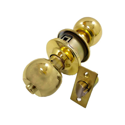 Cerradura de perilla dorada Dexter para recámara, juego con mecanismo de pestillo para puerta.