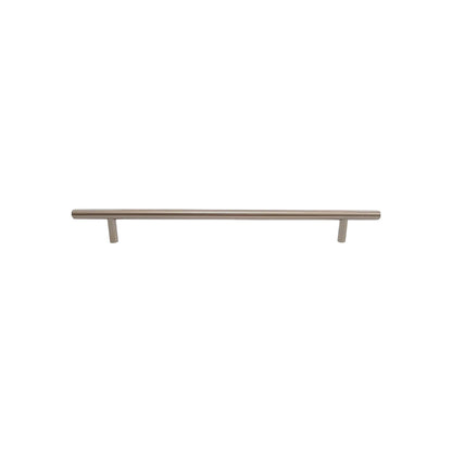 Jaladera de barra 256mm, acabado níquel satinado de acero, para gabinetes y cajones de cocina y muebles.
