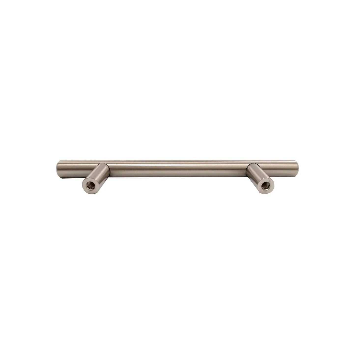 Jaladera de barra de acero con acabado níquel satinado, tirador moderno para puertas de muebles y cajones.
