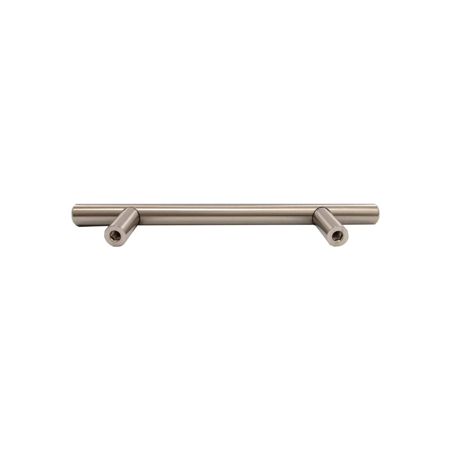 Jaladera de barra de acero con acabado níquel satinado, tirador moderno para puertas de muebles y cajones.