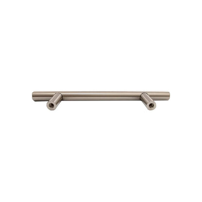 Jaladera de barra de acero, 128mm, acabado níquel satinado, para puertas y cajones de mueble.