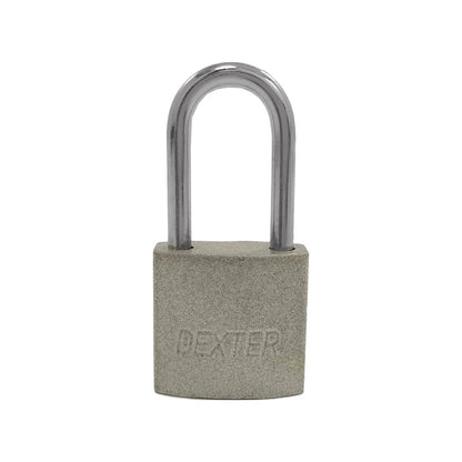 Candado Dexter de 25 mm con gancho largo color plata para mayor seguridad