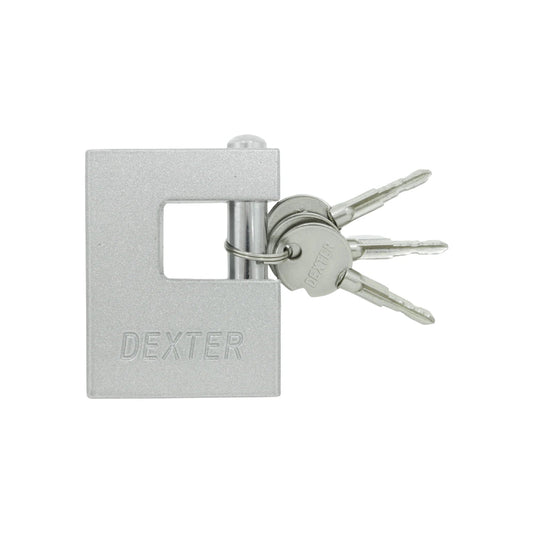 Candado de seguridad Dexter 70mm para cortina, cuerpo rectangular plateado, con 3 llaves