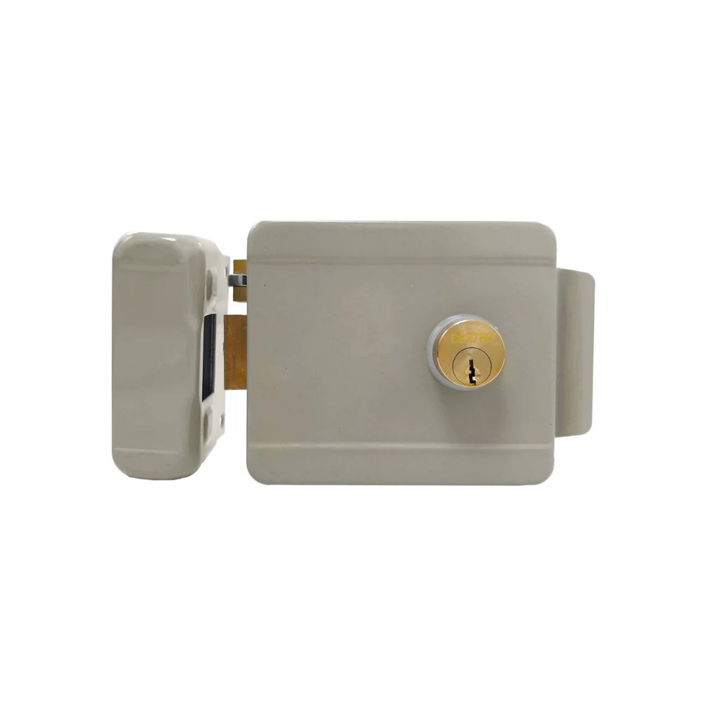 Cerradura eléctrica de sobreponer izquierda Dexter beige con cilindro de llave para seguridad