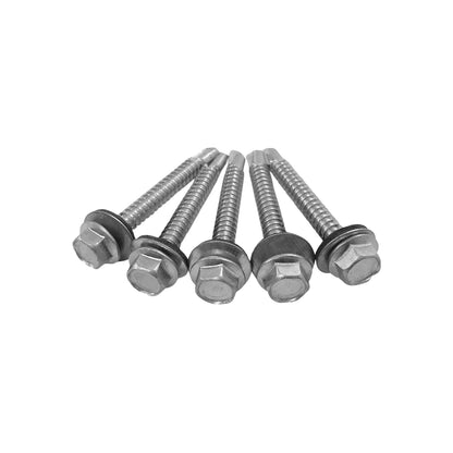 Tornillos punta de broca autoperforantes cabeza hexagonal con arandela integrada, acabado metálico