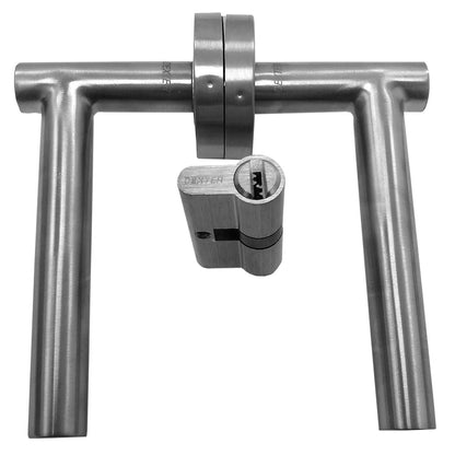 Cerradura Dexter para puerta, manijas palanca de acero inoxidable cepillado y bombín de seguridad