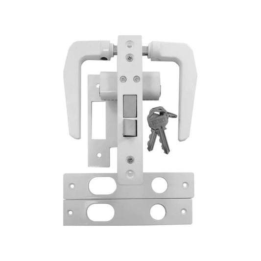 Cerradura blanca Dexter para puerta de aluminio, kit completo con manijas, mecanismo de seguridad y llaves