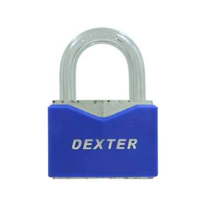 Candado de seguridad Dexter 60mm con cuerpo azul y gancho corto de acero