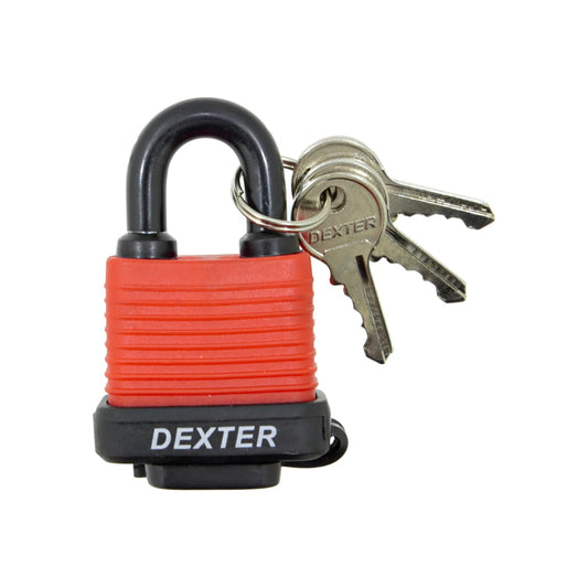 Candado de seguridad Dexter rojo y negro con tres llaves metálicas