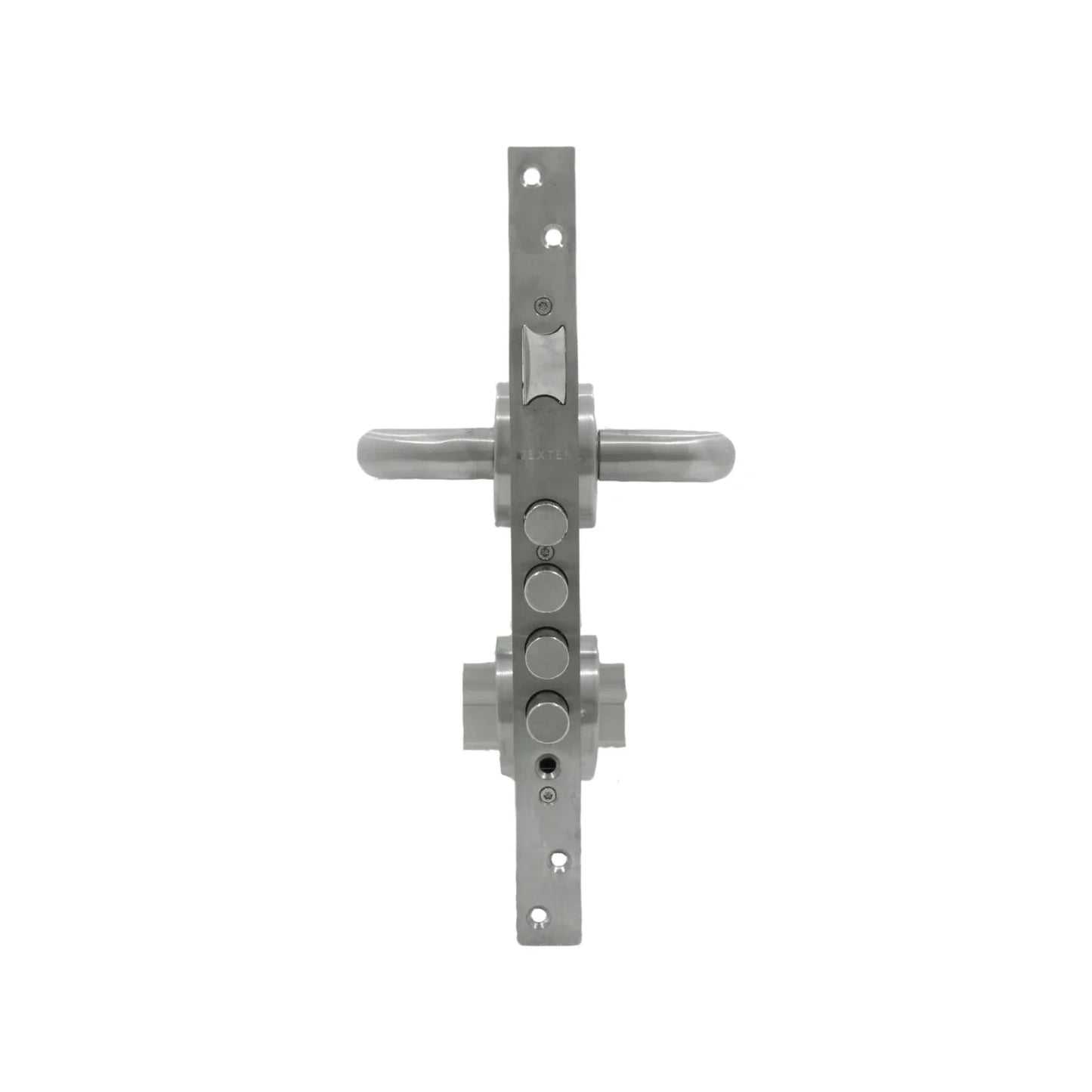 Cerradura de seguridad Dexter multipunto para puerta principal, manijas de acero inoxidable satinado.