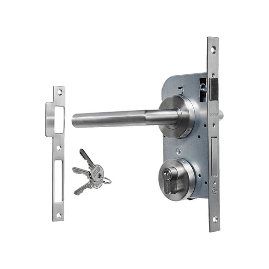 Cerradura de manija Dexter para puerta de recámara, mecanismo con cilindro y llaves de seguridad, acabado acero inoxidable