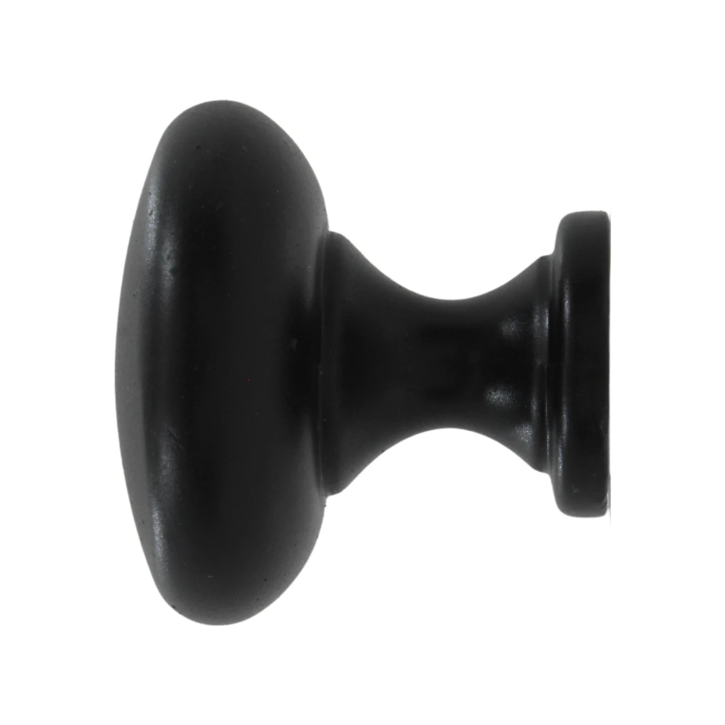 Jaladera de botón negra ovalada para gabinetes de cocina o cajones de muebles.