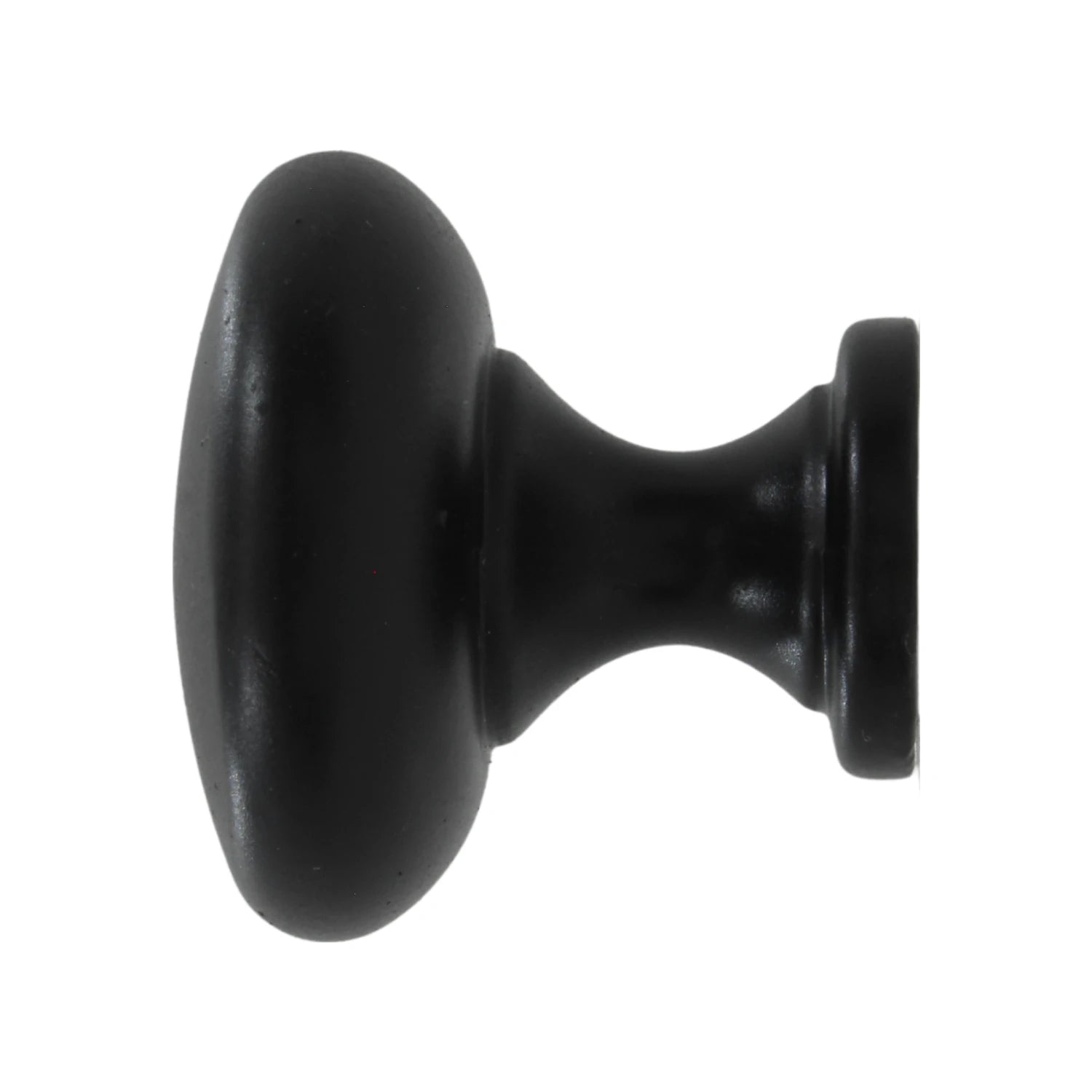 Jaladera de botón negra ovalada para gabinetes de cocina o cajones de muebles.