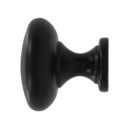 Jaladera de botón negra ovalada para gabinetes de cocina o cajones de muebles.