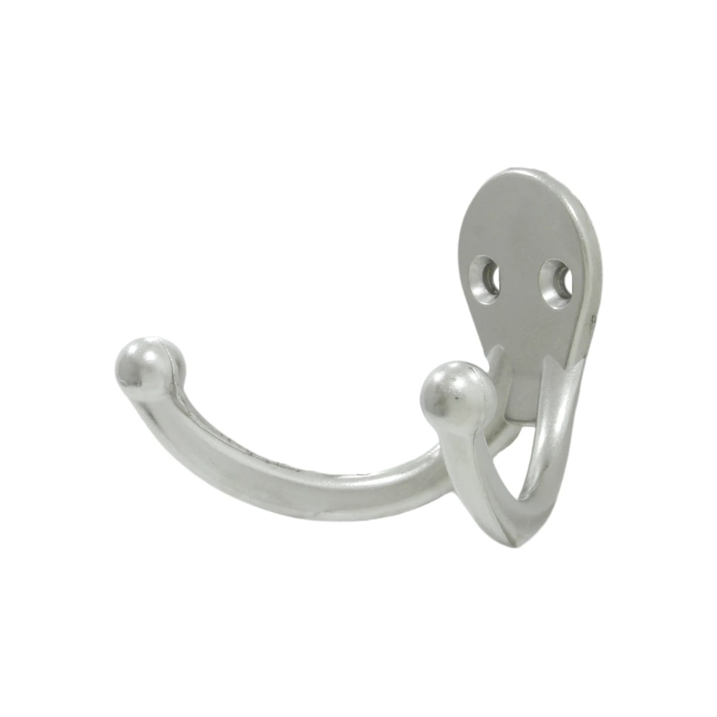 Perchero gancho doble de níquel satinado para pared, ideal para colgar toallas, batas y abrigos en baño o entrada