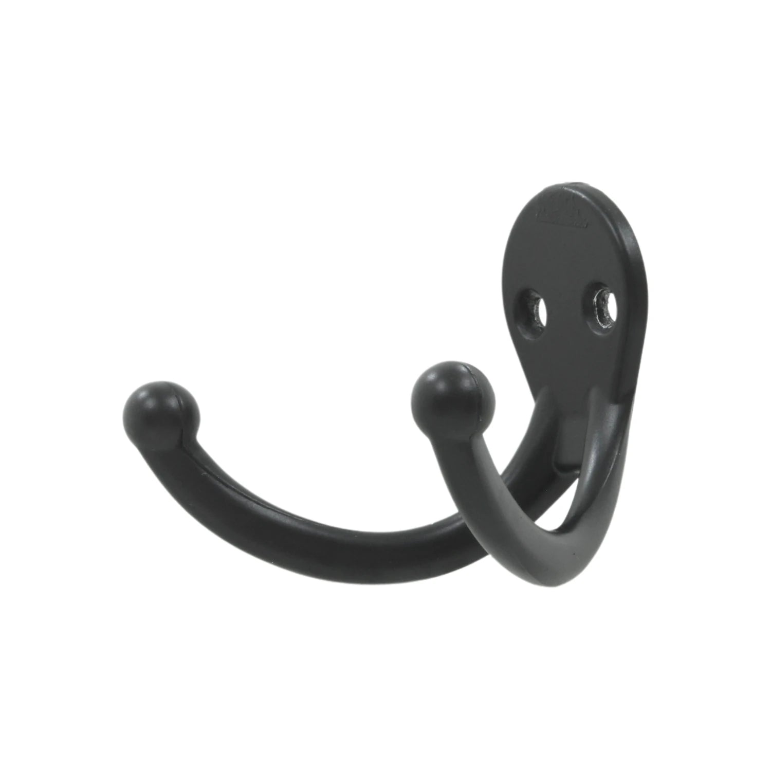 Gancho doble negro para pared, perchero resistente de ferretería para organizar abrigos, ropa o toallas.