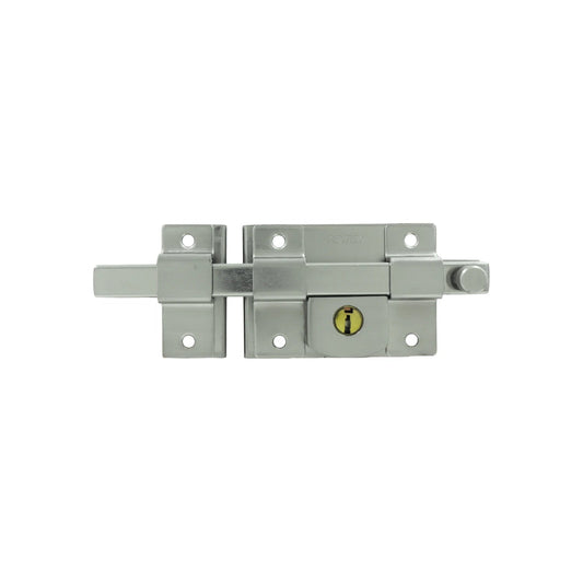 Cerradura de barra fija Dexter con llave, pasador de seguridad metálico plateado para puertas o portones.