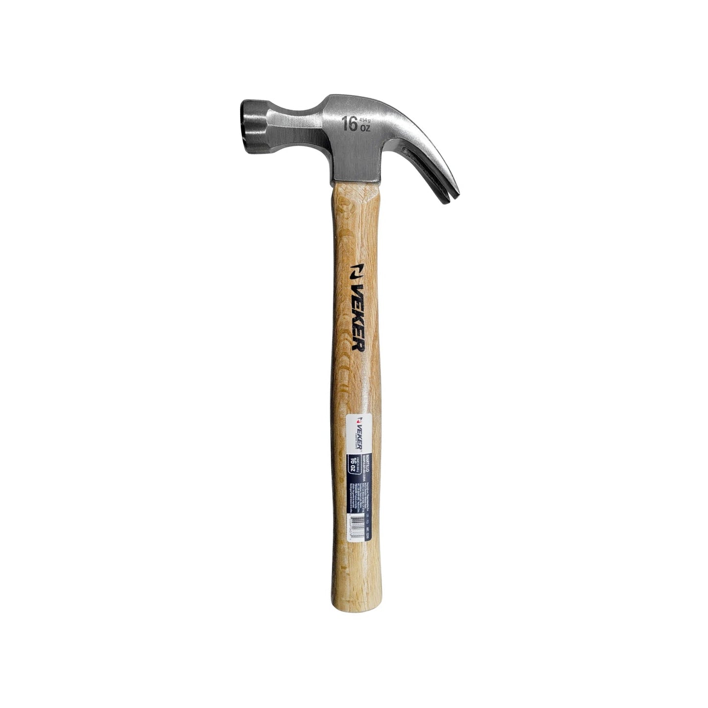 Martillo curvo Veker de 16 oz con cabo de madera para carpintería y bricolaje.