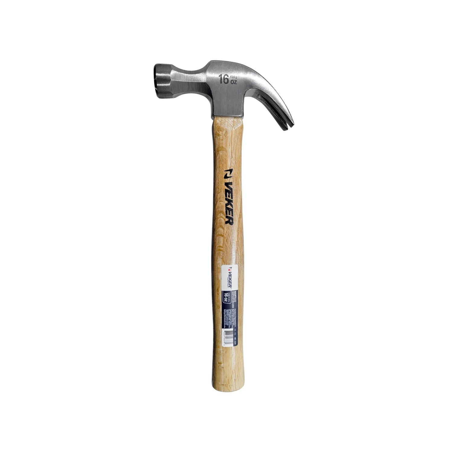 Martillo curvo Veker de 16 oz con cabo de madera para carpintería y bricolaje.
