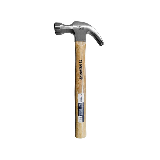 Martillo curvo Veker de 16 oz con cabo de madera para carpintería y bricolaje.
