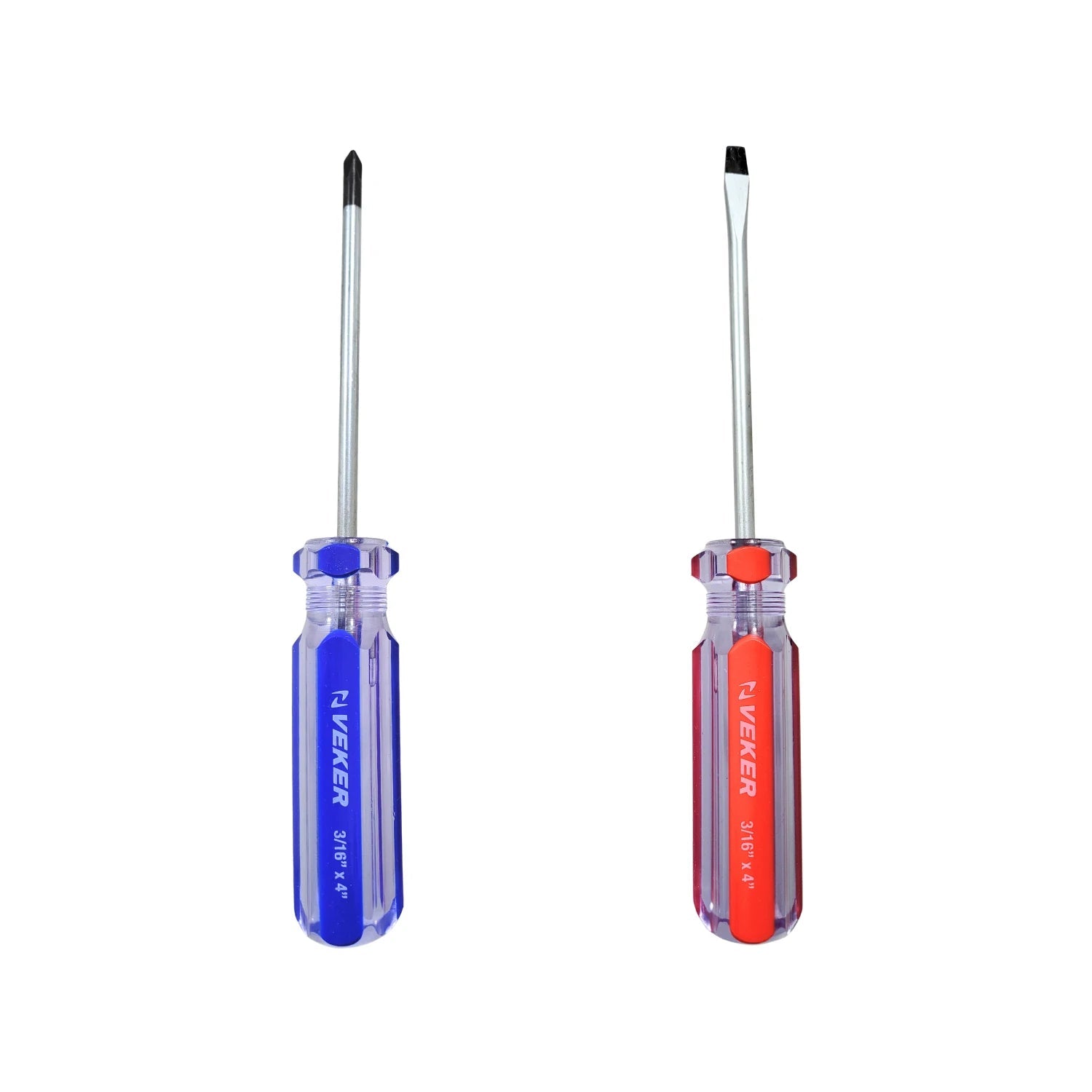 Juego de desarmadores Veker Phillips y plano 3/16" x 4" mango transparente azul y rojo