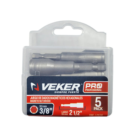 Juego de dados largos 3/8" 5 piezas 2 1/2" Veker 12381 
