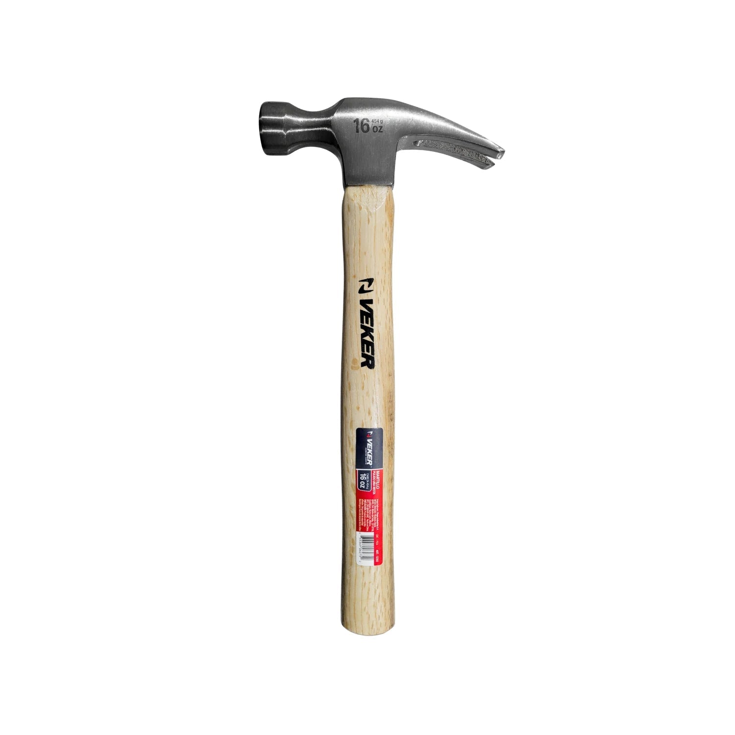 Martillo de uña recta VEKER 16 oz con cabo de madera pulido