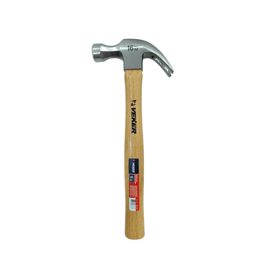 Martillo de uña curvo Veker 16 oz con mango de madera, cabeza de acero para extracción de clavos