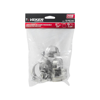 Abrazaderas sin fin Veker de acero inoxidable, 10 piezas, para mangueras 3/4" a 1 3/4"