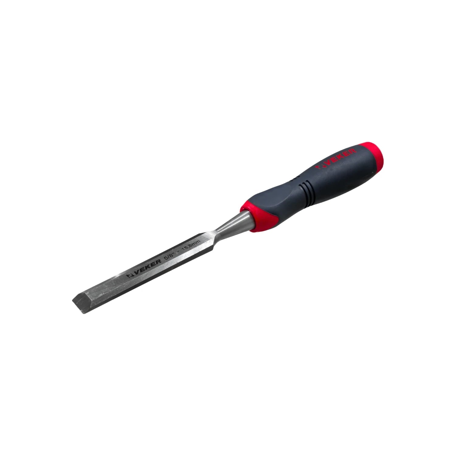 Formón de madera 5/8" Veker, mango comfort ergonómico rojo y gris, hoja de acero para carpintería.