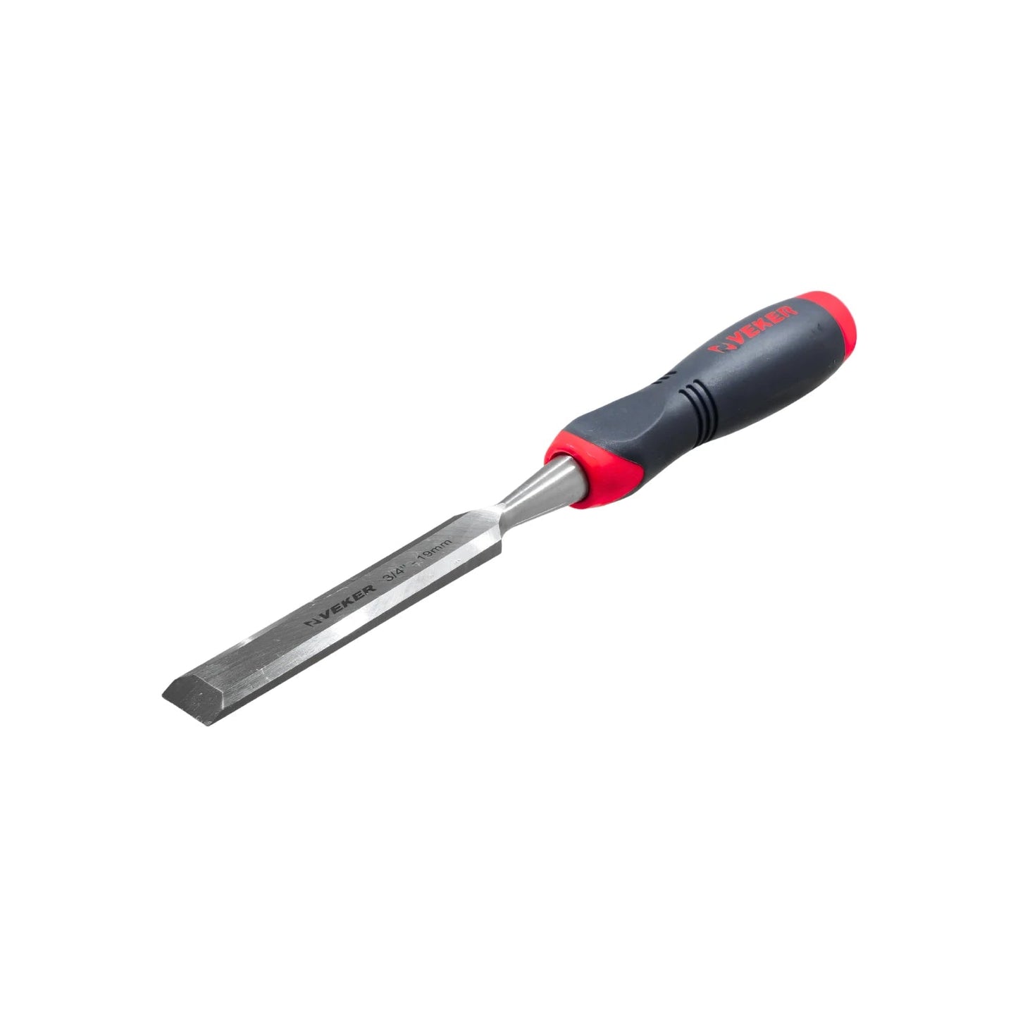 Formón Veker 3/4" 19mm para madera, mango ergonómico comfort rojo y gris, hoja de acero.