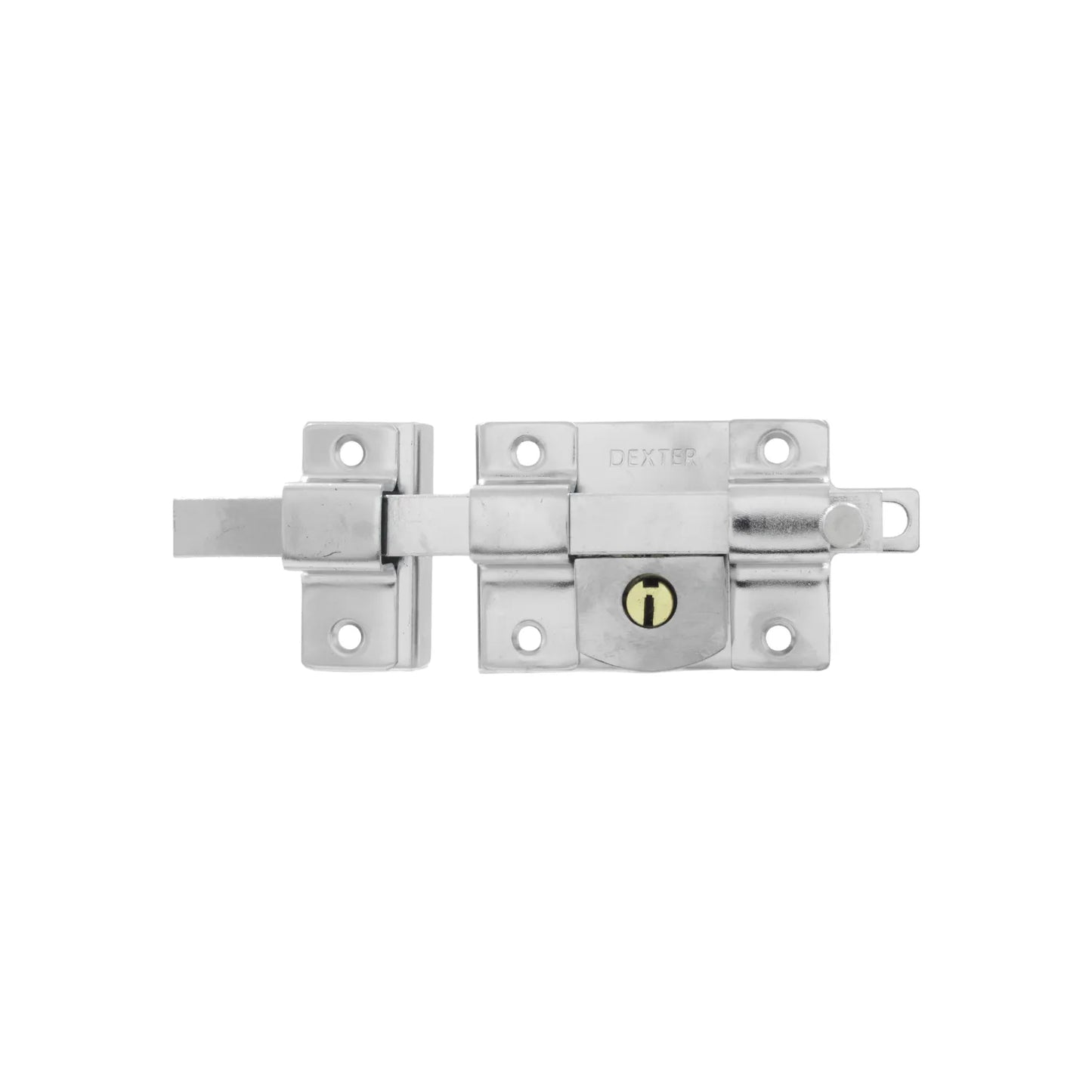 Pasador de seguridad con llave Dexter acabado cromo para puertas y portones.