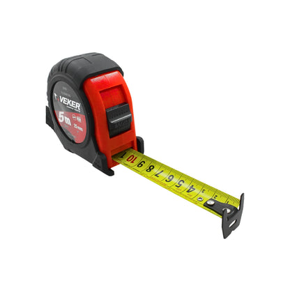 Flexómetro VEKER 5m x 25mm cinta métrica profesional con carcasa de alta resistencia en color rojo y negro