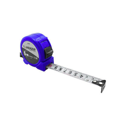 Flexómetro Veker 5m x 19mm azul cinta métrica retráctil para trabajos de medición y ferretería.