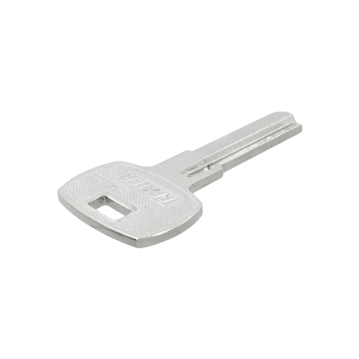 Llave virgen Dexter de metal plateado para duplicados y cerrajería profesional.